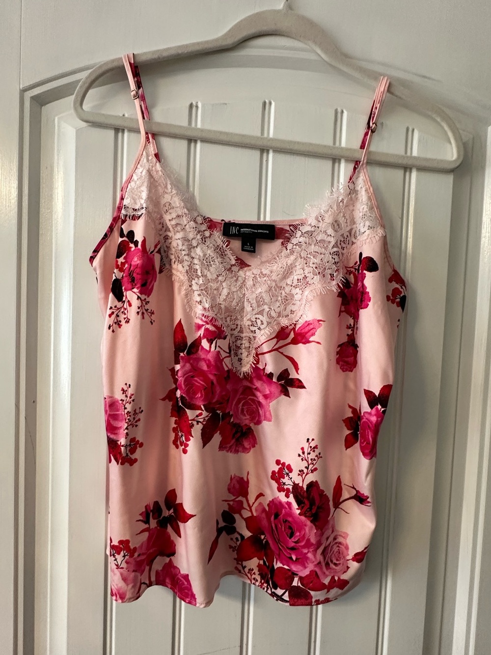 NWOT! INC International Pink Floral Lace-Trim Cami and short set pajamas